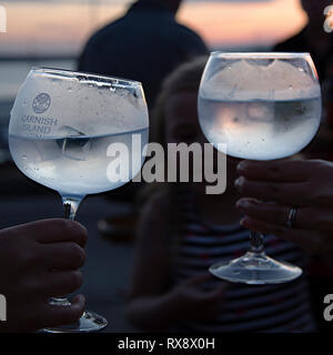 Trinken Gin außerhalb Büsche Stockfoto