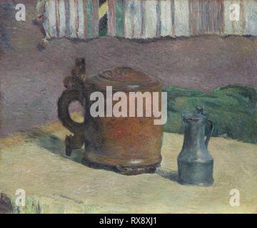 Still Life: Holz Tankard und Metall Krug. Paul Gauguin; Französisch, 1848-1903. Datum: 1880. Abmessungen: 54 × 65 cm (21 1/4 x 25 9/16 in.). Öl auf Leinwand. Herkunft: Frankreich. Museum: Das Chicago Art Institute. Stockfoto