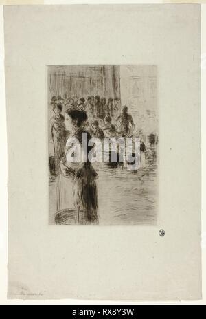 Das Zimmermädchen Einkaufen. Camille Pissarro; Französisch, 1830-1903. Datum: 1888. Abmessungen: 195 × 132 mm (Bild); 200 x 138 mm (Platte); 357 × 237 mm (Blatt). Drypoint in Schwarz auf Elfenbein legte China Papier. Herkunft: Frankreich. Museum: Das Chicago Art Institute. Stockfoto