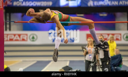 Glasgow, Schottland, Großbritannien. 3. März, 2019. Litauens Airine Palšyte konkurriert im Hochsprung der Frauen, während Tag 3 der Glasgow 2019 Europäischen Stockfoto
