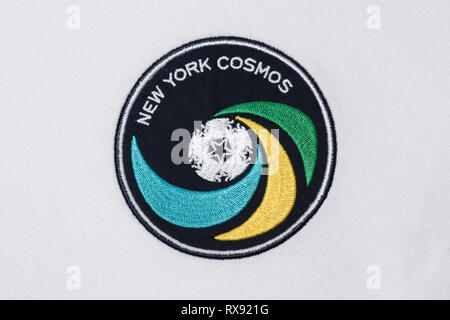 Nahaufnahme von Retro NEW YORK Cosmos Soccer Jersey Stockfoto