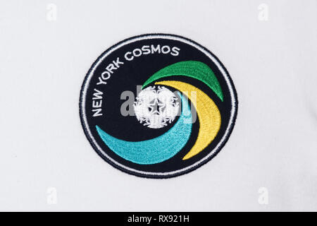 Nahaufnahme von Retro NEW YORK Cosmos Soccer Jersey Stockfoto