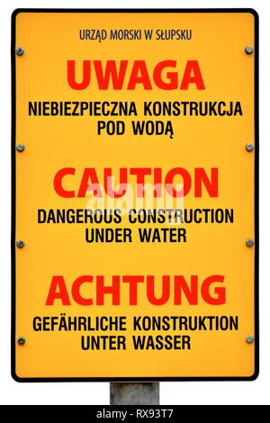 Warnschild am Strand der Ostsee in Polen Stockfoto