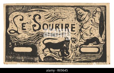 Fox, Büsten von zwei Frauen und einem Kaninchen, Oberteil für Le Sourire. Paul Gauguin; Französisch, 1848-1903. Datum: 1899-1900. Abmessungen: 105 x 185 mm (Bild, recto); 110 × 185 mm (Bild, verso); 115 × 196 mm (Blatt). Holz-block Drucken in schwarzer Tinte auf Creme japanisches Papier (recto); Holz - Block schwarz drucken Tinte über Blau und Grün Bleistift auf Creme japanisches Papier (verso) ck auf Creme webte Papier. Herkunft: Frankreich. Museum: Das Chicago Art Institute. Stockfoto