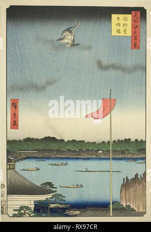 Komagata Hall und Azuma Brücke (Komagatado Azumabashi), aus der Serie "100 berühmten Ansichten von Edo (Meisho Edo hyakkei)". Utagawa Hiroshige?? ??; Japanisch, 1797-1858. Datum: 1857. Abmessungen: 36 x 24,6 cm (14 1/4 x 9 1/2 in.). Farbe holzschnitt; Oban. Herkunft: Japan. Museum: Das Chicago Art Institute. Stockfoto