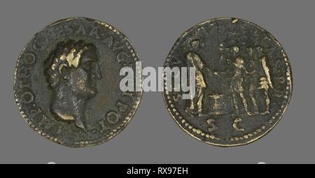 Münze Darstellung Kaiser Otho. Roman. Datum: 69. Abmessungen: Durchm. 3,5 cm; 22.09 g. Bronze. Herkunft: Römische Reich. Museum: Das Chicago Art Institute. Thema: Alte römische. Stockfoto