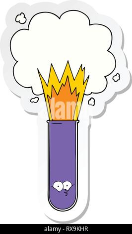 Aufkleber einer Cartoon explodierenden Chemikalien im Reagenzglas Stock Vektor