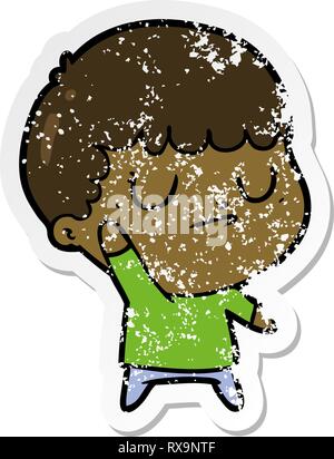 Distressed Aufkleber einer Cartoon grumpy Boy Stock Vektor
