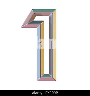Chrome Schriftart mit bunten Reflexionen Nummer 1 eine 3D-Render Abbildung auf weißem Hintergrund Stockfoto