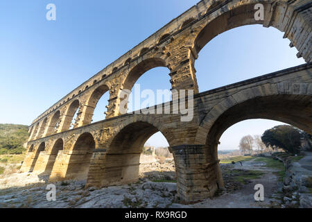 Pont du Gard, der römischen Aquädukt in der Region Gard in der Provence, Frankreich. Stockfoto