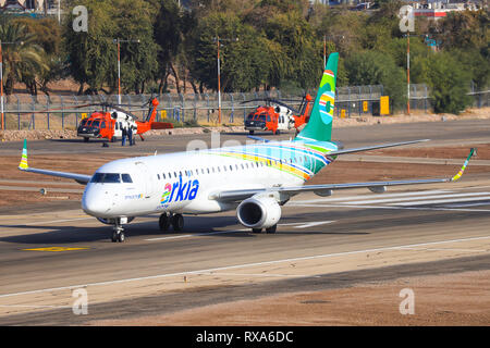 Eilat, Israel - 24. Februar 2019: Arkia Embraer ERJ-195 AR am alten Eilat International Airport. Stockfoto