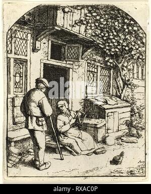 Die Frau Wicklung auf einer Haspel. Adriaen van Ostade; Niederländisch, 1610-1685. Datum: 1663-1673. Abmessungen: 94 x 76 mm (Bild); 98 x 80 mm (Blatt, auf Platte mark getrimmt). Ätzen in Schwarz auf Elfenbein Bütten. Herkunft: Holland. Museum: Das Chicago Art Institute. Stockfoto