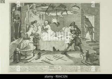 Hudibras und Sidrophel, Platte acht aus hudibras. William Hogarth; Englisch, 1697-1764. Datum: 1725-1726. Abmessungen: 242 × 346 mm (Bild); 271 × 357 mm (Platte); 273 × 355 mm (Primary Support); 361 × 475 mm (sekundäre) unterstützen. Ätzen und Gravieren in Schwarz auf Creme Papierkante, auf Creme webte Papier montiert. Herkunft: England. Museum: Das Chicago Art Institute. Stockfoto