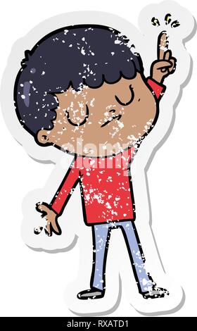 Distressed Aufkleber einer Cartoon grumpy Boy Stock Vektor