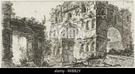 Tempel des Janus, Platte 11 aus einigen Ansichten von Triumphbögen und andere Sehenswürdigkeiten. Giovanni Battista Piranesi, Italienischer, 1720-1778. Datum: 1747-1748. Abmessungen: 130 x 261 mm (Platte); 344 x 460 mm (Blatt). Radierung auf Elfenbein Bütten. Herkunft: Italien. Museum: Das Chicago Art Institute. Stockfoto