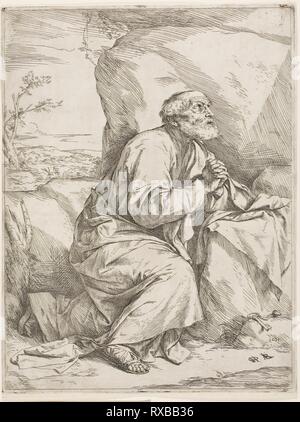 St. Peter in der Wüste. : Lanfranco; Spanisch, 1588-1652. Datum: 1620-1621. Abmessungen: 320 x 242 mm (Bild); 325 x 248 mm (Platte); 330 x 249 mm (Blatt). Radierung auf Papier. Herkunft: Spanien. Museum: Das Chicago Art Institute. Stockfoto