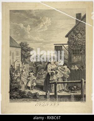 Abend, Platte drei von den vier Tageszeiten. Bernard Baron (Französisch, 1696-1762); nach William Hogarth (Englisch, 1697-1764). Datum: 1738. Abmessungen: 450 × 372 mm (Bild); 483 × 402 mm (Platte); 545 × 443 mm (Blatt). Ätzen und Gravieren in Schwarz auf Creme Bütten. Herkunft: Frankreich. Museum: Das Chicago Art Institute. Stockfoto