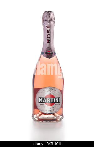 März 7, 2019, Minsk Belarus - eine Flasche Martini Rose auf weißen isoliert Stockfoto