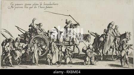 Die Bohemiens Marschieren: Die Nachhut, von den Bohemiens. Jacques Callot; Französisch, 1592-1635. Datum: 1612-1635. Abmessungen: 123 × 235 mm (Bild/Seite, innerhalb der Platte Mark). Radierung mit Burin auf Papier. Herkunft: Frankreich. Museum: Das Chicago Art Institute. Stockfoto