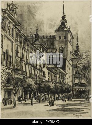 Die zocodover, Toledo. Joseph Pennell; American, 1857-1926. Datum: 1903. Abmessungen: 282 x 218 mm. Anthrazit mit stumping und löschen, die auf Creme webte Papier geölt, mit Spuren von weißer Kreide verstärkt, Perimeter, montiert auf Off-white Wood pulp Laminat. Herkunft: USA. Museum: Das Chicago Art Institute. Stockfoto