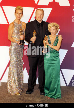 Kate Biscoe, Greg Cannom und Patricia Dehaney auf der 91. jährlichen Academy Awards - Drücken Sie statt im Loews Hotel in Hollywood, USA. Stockfoto