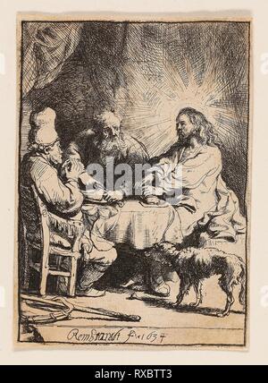 Christus in Emmaus: Die kleinere Platte. Rembrandt van Rijn; Niederländisch, 1606-1669. Datum: 1634. Abmessungen: 102 x 72 mm (Bild/Platte); 104 x 75 mm (Blatt). Radierung mit Kaltnadel auf Creme Bütten. Herkunft: Holland. Museum: Das Chicago Art Institute. Thema: Rembrandt HARMENSZOON VAN RIJN. Stockfoto