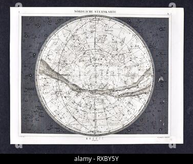 1849 Bilder Astronomie Sterne Karte der Sternbilder des nördlichen Himmels Stockfoto