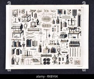 1849 Bilder Atlas Karte Drucken von Laborgeräten für magnetische und elektrische Experimente Stockfoto