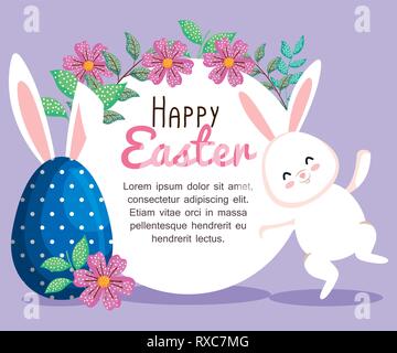 Ostern Karte mit Blumen pflanzen und Kaninchen mit Ei Stock Vektor