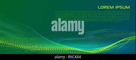 Abstract vector Hintergrund mit gepunkteten Teilchen zu wave in grüner Farbe ausgelegt Stock Vektor