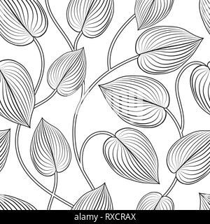 Florale nahtlose Muster. Blätter Hintergrund. Gedeihen garten Blatt line Art Hintergrund Stock Vektor