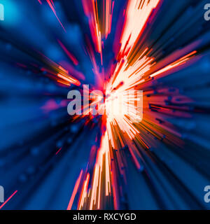 Furious blast oder Explosion Design mit Quadratisch, blauer Balken auf ein glühendes, glänzende Kulisse im quadratischen Format. Power Energy Tunnel oder Stream Stockfoto