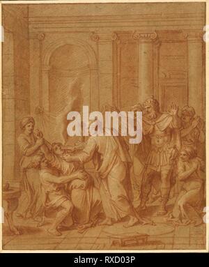 Tod von Saphira. François Verdier; Französisch, 1651-1730. Datum: 1639-1730. Abmessungen: 326 × 270 mm. Rote Kreide, mit weißer Kreide verstärkt, auf braunem Papier, unten an den cremefarbenen Papier gelegt. Herkunft: Frankreich. Museum: Das Chicago Art Institute. Autor: Francois Verdier. Stockfoto