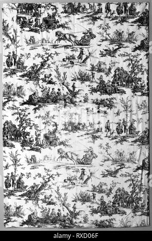 Les Plaisirs Les Quatre Saisons (Freuden des Four Seasons) (Dekorationsstoff). Entworfen von Jean Baptiste Huet (Französisch, 1745-1811) nach Jacques Stella (Französisch, 1596-1657) und Claudine Stella (Französisch, 1636-1697); von Oberkampf Manufaktur (Französisch, 1738-1815); Frankreich, Jouy-en-Josas hergestellt. Datum: 1783-1789. Abmessungen: 271,6 × 102 × 126,1 cm (46 in.). Baumwolle, in Leinwandbindung; Kupferstich gedruckt. Herkunft: Frankreich. Museum: Das Chicago Art Institute. Stockfoto