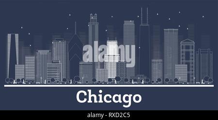 Umrisse Chicago Illinois City Skyline mit weißen Gebäuden. Vector Illustration. Business Travel und Tourismus Konzept mit historischer Architektur. Stock Vektor