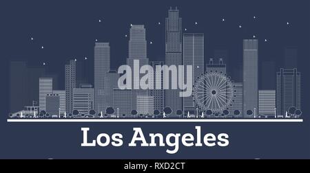 Überblick Los Angeles Skyline der Stadt mit weißen Gebäuden. Vector Illustration. Business Travel und Tourismus Konzept mit moderner Architektur. Stock Vektor