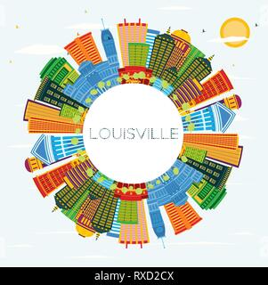 Louisville Kentucky USA Stadt Skyline mit Farbe Gebäude, blauer Himmel und Kopieren. Vector Illustration. Business Travel und Tourismus Konzept. Stock Vektor