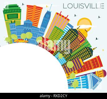 Louisville Kentucky USA Stadt Skyline mit Farbe Gebäude, blauer Himmel und Kopieren. Vector Illustration. Business Travel und Tourismus Konzept. Stock Vektor