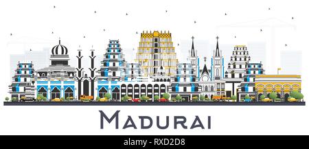 Indien Madurai Skyline der Stadt mit Farbe Gebäude isoliert auf Weiss. Vector Illustration. Business Travel und Konzept mit historischer Architektur. Stock Vektor