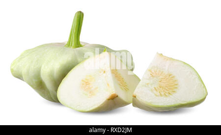 Patty pan Squash auf Weiß mit Freistellungspfad isoliert Stockfoto