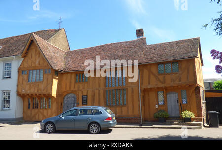 Wenig Hall Museum, Lavenham. Historische Tudor Fachwerkhaus in Lavenham, Suffolk, Großbritannien. Sonnigen Tag. Stockfoto