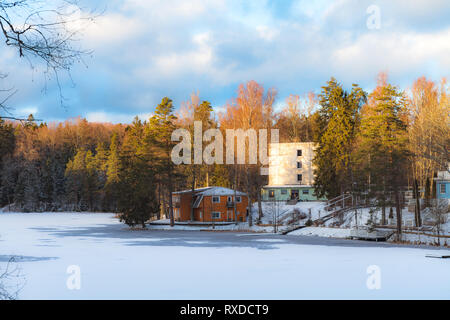 Estnische Winterlandschaft. Helijarve Resort. Stockfoto