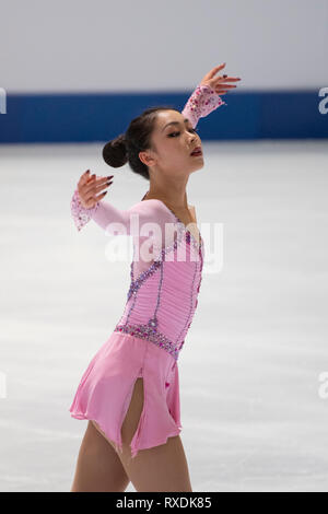 Yi Christy Leung von Hong Kong während der ISU-Junioren Meisterschaften 2019, Junior Damen Kurzprogramm im Dom Sportova in Zagreb, Kroatien, und am 8. März 2019. Credit: Enrico Calderoni/LBA SPORT/Alamy leben Nachrichten Stockfoto