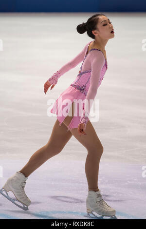 Yi Christy Leung von Hong Kong während der ISU-Junioren Meisterschaften 2019, Junior Damen Kurzprogramm im Dom Sportova in Zagreb, Kroatien, und am 8. März 2019. Credit: Enrico Calderoni/LBA SPORT/Alamy leben Nachrichten Stockfoto