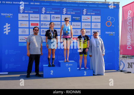 Abu Dhabi, VAE. 09. März, 2019. - Abu Dhabi, VAE: Letzter Tag der Daman World Triathlon und Preisverleihung Abu Dhabi. Credit: Fahd Khan/Alamy leben Nachrichten Stockfoto