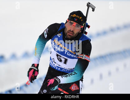 Östersund, Schweden, 09. März, 2019. Östersund: Biathlon: Wm, Sprint 10 km, Männer. Martin Fourcade Frankreich in Aktion. Foto: Sven Hoppe/dpa Quelle: dpa Picture alliance/Alamy leben Nachrichten Stockfoto