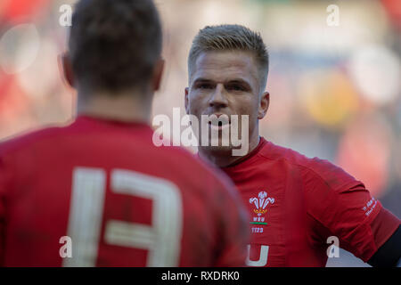 Das Stadion Murrayfield, Edinburgh, Großbritannien. 9 Mär, 2019. Guinness sechs Nationen Rugby, Schottland gegen Wales; Gareth Anscombe von Wales Credit: Aktion plus Sport/Alamy leben Nachrichten Stockfoto