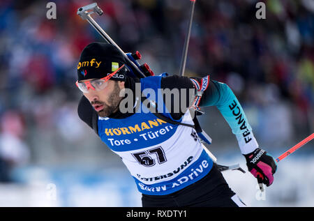 Östersund, Schweden, 09. März, 2019. Östersund: Biathlon: Wm, Sprint 10 km, Männer. Martin Fourcade Frankreich in Aktion. Foto: Sven Hoppe/dpa Quelle: dpa Picture alliance/Alamy leben Nachrichten Stockfoto