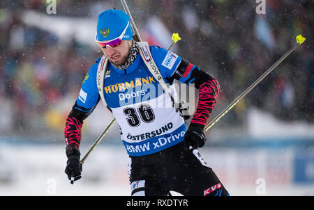 Östersund, Schweden, 09. März, 2019. Östersund: Biathlon: Wm, Sprint 10 km, Männer. Alexander Loginov Russland in Aktion. Foto: Sven Hoppe/dpa Quelle: dpa Picture alliance/Alamy leben Nachrichten Stockfoto