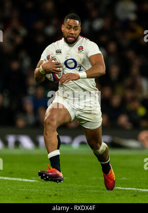 Twickenham, London, UK. 9. März 2019. 09.03.2019, Joe Cokanasiga von England während der Guinness 6 Nationen Übereinstimmung zwischen England und Italien in Twickenham Stadium. Credit: Paul Harding/Alamy leben Nachrichten Stockfoto